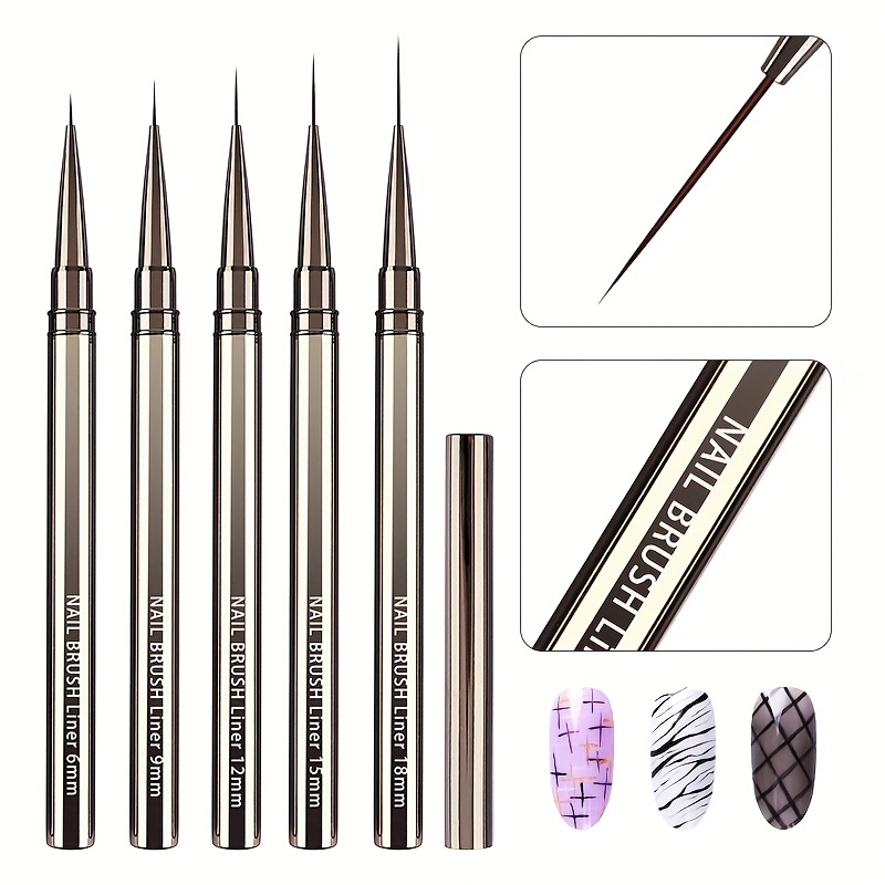 Metallic Paint Set - 5 buah Kuas Liner seni kuku